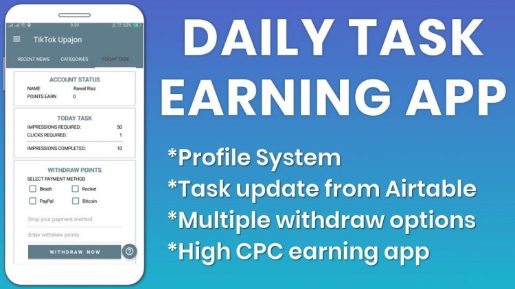 Earning App with High CPC - Daily Task Earning App in Kodular
